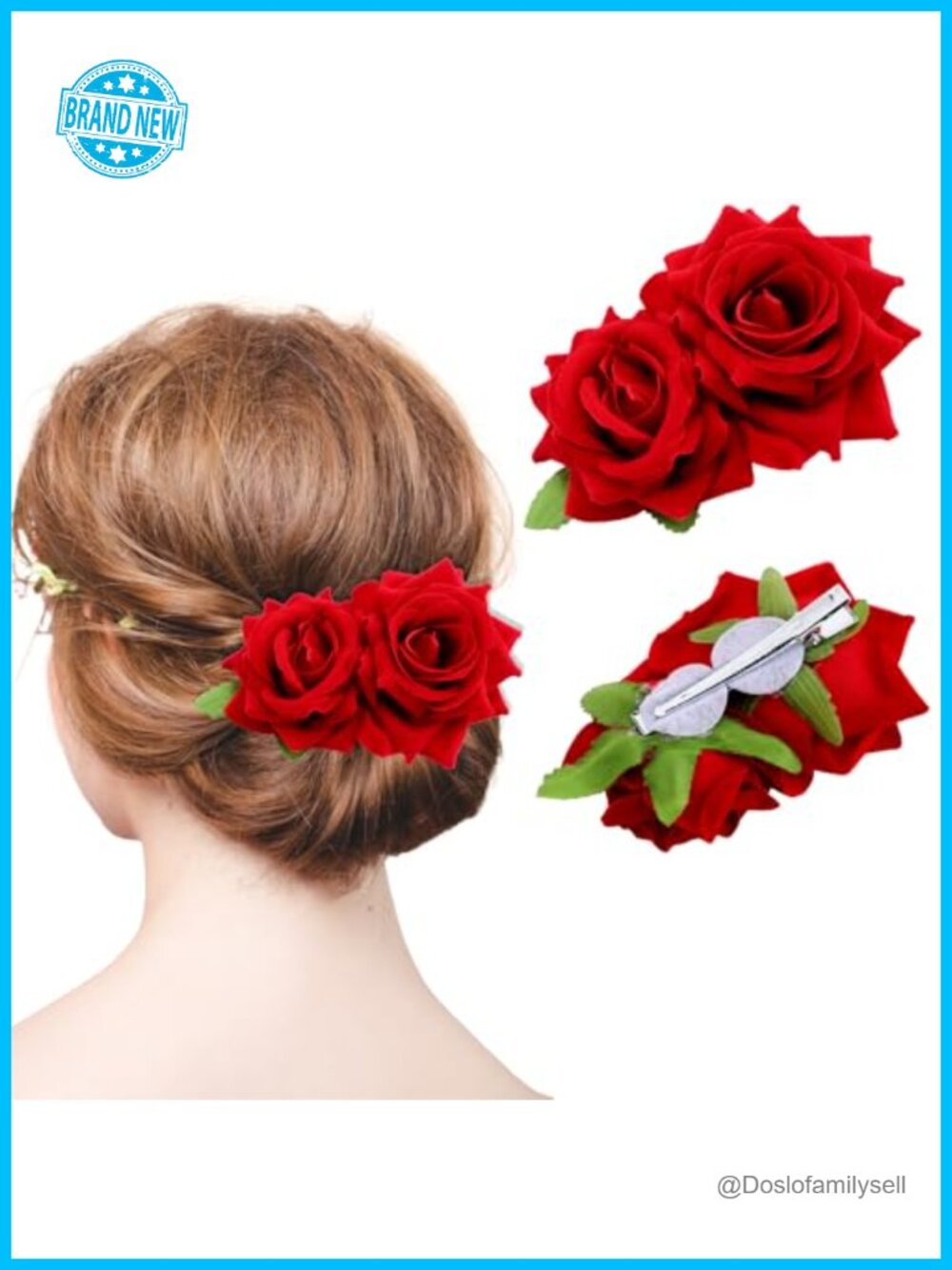 2 Pack Rose Hair Clip 3D Red Flowers Combs Headwear Bohemia